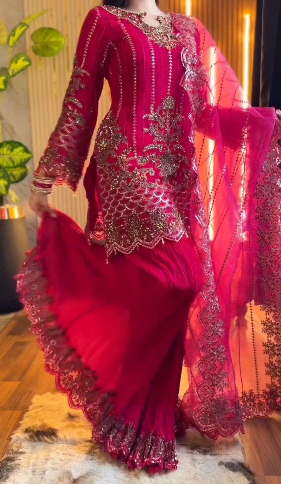 Designer Embroidery Sequins Work Sharara Suit