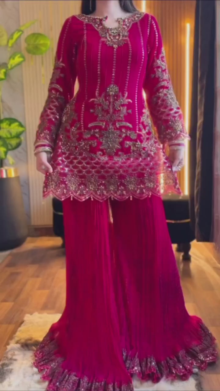 Designer Embroidery Sequins Work Sharara Suit